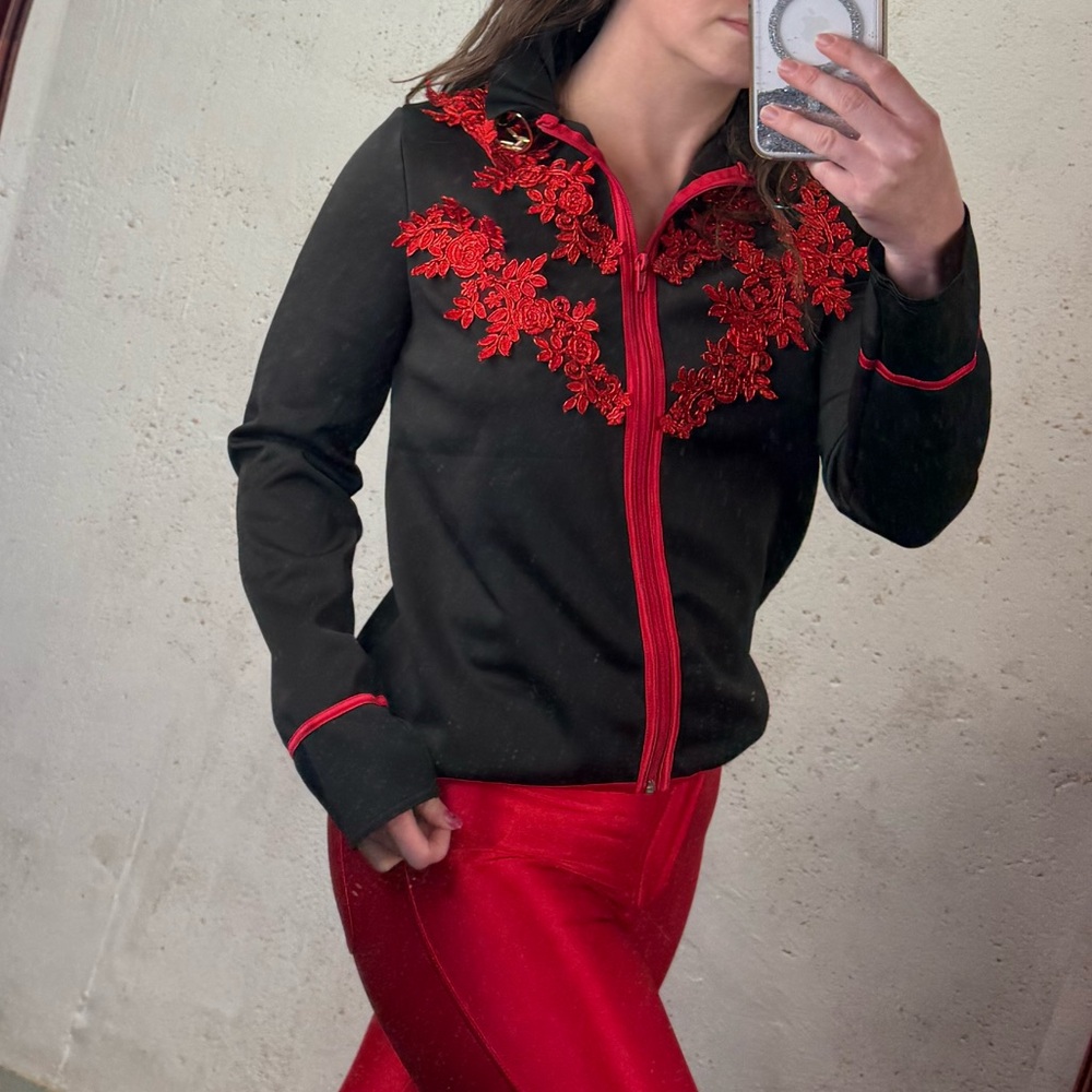 Weissman Dance Costume Black Jacket with Red Appliques Size Large Adult Zip NEW